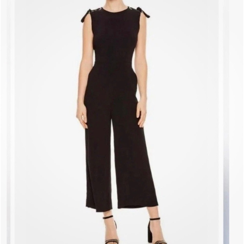 Sandro 34 Black Paris Jumpsuit Sleeveless Grommet Ankle Minimalist Quiet Luxury